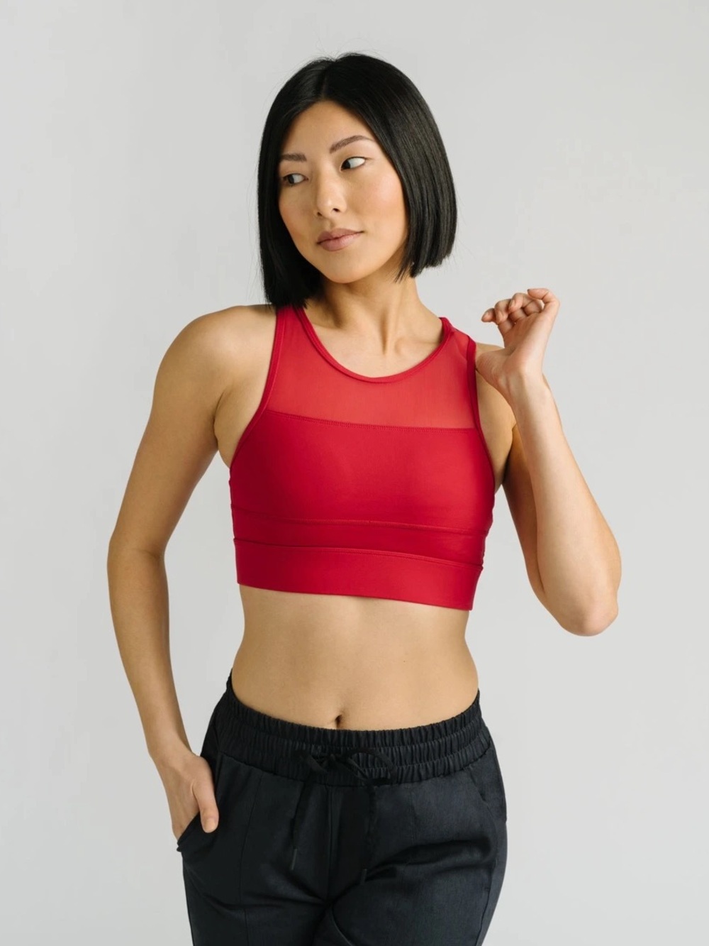 ZYIA High-Neck Red Mesh Panel Sports Bra